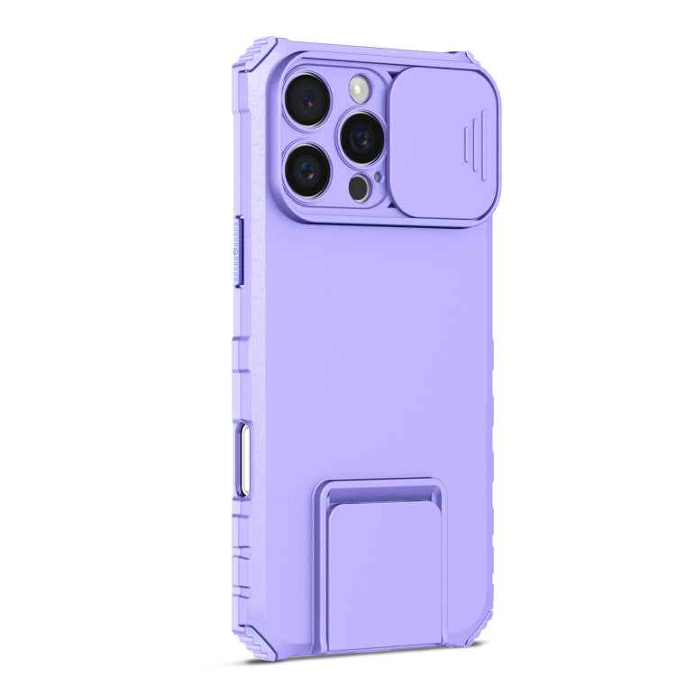 For iPhone 16 Pro Stereoscopic Holder Sliding Camshield Phone Case(Purple) - iPhone 16 Pro Cases by buy2fix | Online Shopping UK | buy2fix