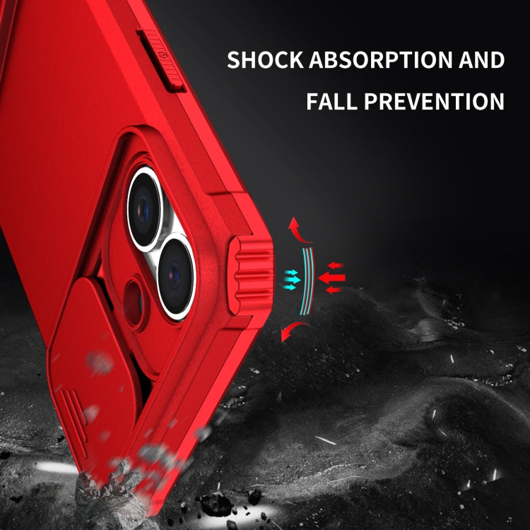 For iPhone 16 Stereoscopic Holder Sliding Camshield Phone Case(Red) - iPhone 16 Cases by buy2fix | Online Shopping UK | buy2fix