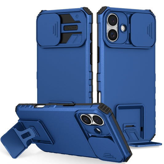 For iPhone 16 Stereoscopic Holder Sliding Camshield Phone Case(Blue) - iPhone 16 Cases by buy2fix | Online Shopping UK | buy2fix