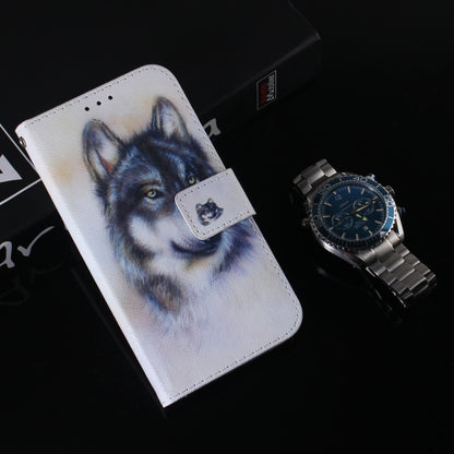 For iPhone 16 Coloured Drawing Flip Leather Phone Case(White Wolf) - iPhone 16 Cases by buy2fix | Online Shopping UK | buy2fix