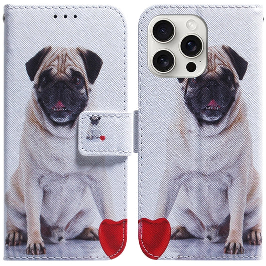 For iPhone 16 Pro Coloured Drawing Flip Leather Phone Case(Pug) - iPhone 16 Pro Cases by buy2fix | Online Shopping UK | buy2fix