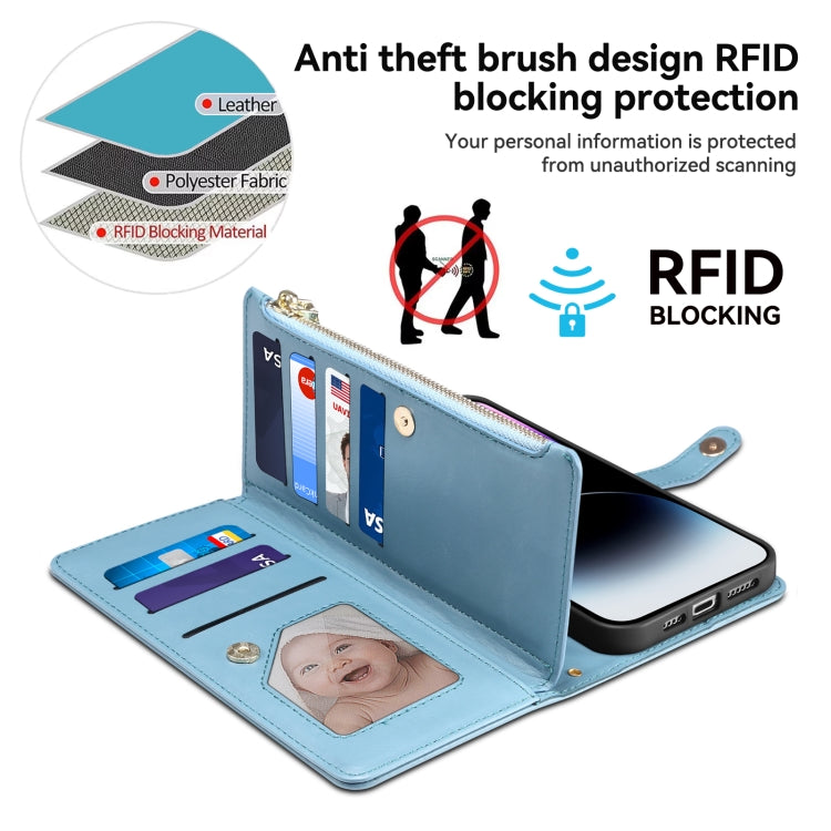 For iPhone 16 Pro ESEBLE Star Series Lanyard Zipper Wallet RFID Leather Case(Blue) - iPhone 16 Pro Cases by ESEBLE | Online Shopping UK | buy2fix