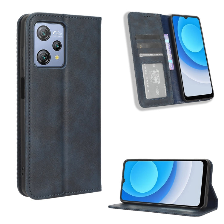 For Blackview A53 / A53 Pro Magnetic Buckle Retro Texture Leather Phone Case(Blue) - More Brand by buy2fix | Online Shopping UK | buy2fix