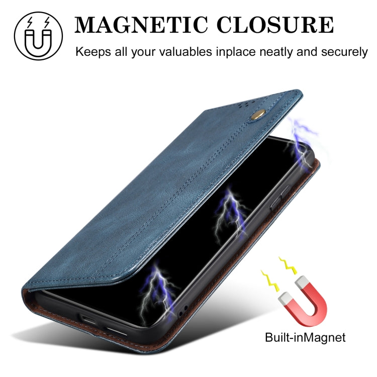 For iPhone 16 Plus Oil Wax Crazy Horse Texture Leather Phone Case(Blue) - iPhone 16 Plus Cases by buy2fix | Online Shopping UK | buy2fix