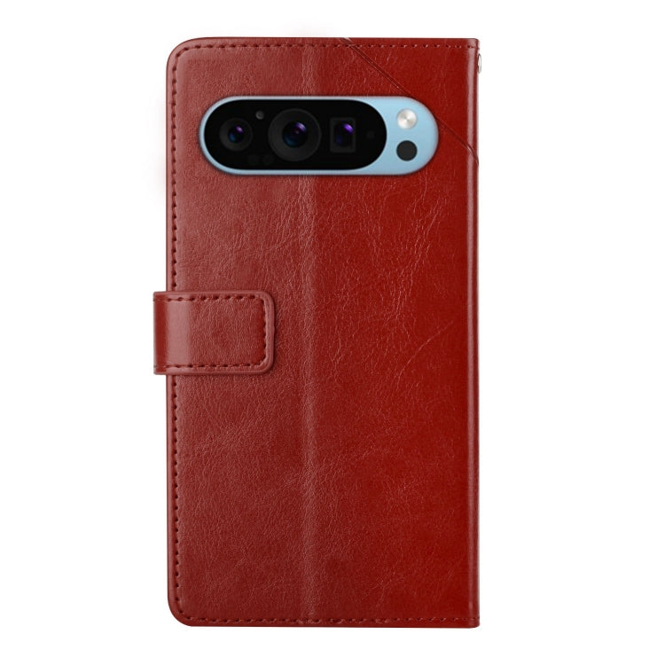 For Google Pixel 9 Pro Y-shaped Pattern Flip Leather Phone Case(Brown) - Google Cases by buy2fix | Online Shopping UK | buy2fix