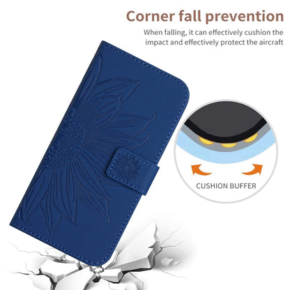 For Google Pixel 9 Pro Skin Feel Sun Flower Embossed Flip Leather Phone Case with Lanyard(Dark Blue) - Google Cases by buy2fix | Online Shopping UK | buy2fix