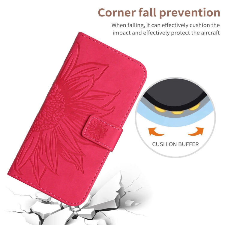 For Google Pixel 9 Skin Feel Sun Flower Embossed Flip Leather Phone Case with Lanyard(Rose Red) - Google Cases by buy2fix | Online Shopping UK | buy2fix