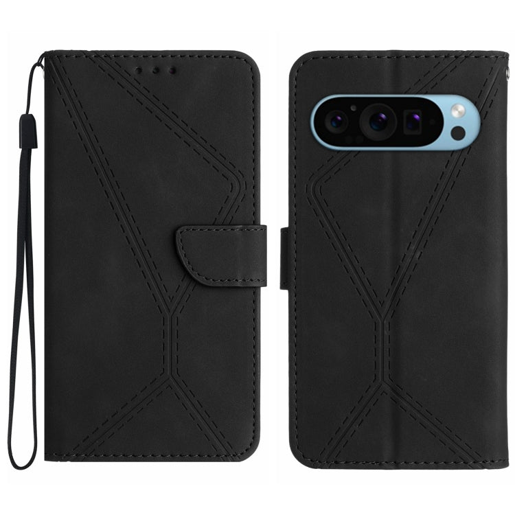 For Google Pixel 9 Stitching Embossed Leather Phone Case(Black) - Google Cases by buy2fix | Online Shopping UK | buy2fix