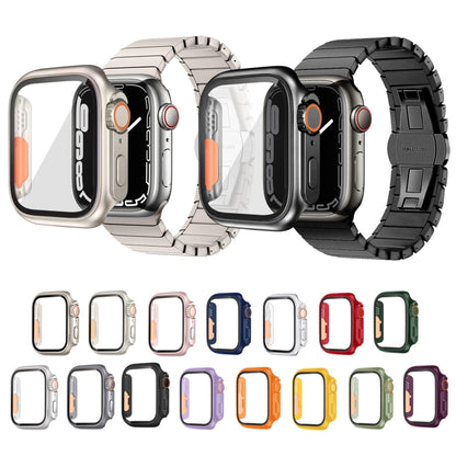 For Apple Watch Series 9 / 8 / 7 45mm Tempered Film Hybrid PC Integrated Watch Case(Black Orange) - Watch Cases by buy2fix | Online Shopping UK | buy2fix