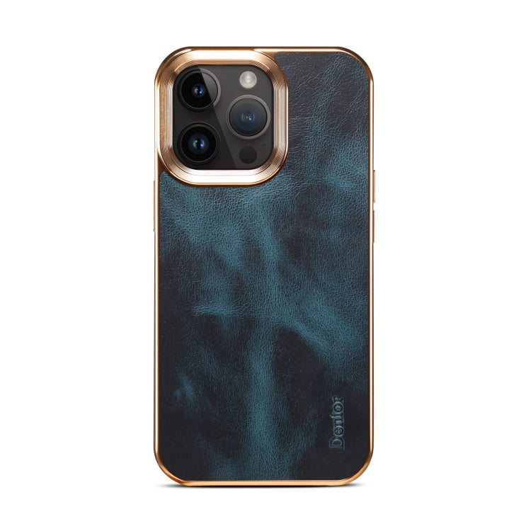 For iPhone 15 Pro Max Denior Oil Wax Cowhide Plating Phone Case(Blue) - iPhone 15 Pro Max Cases by Denior | Online Shopping UK | buy2fix