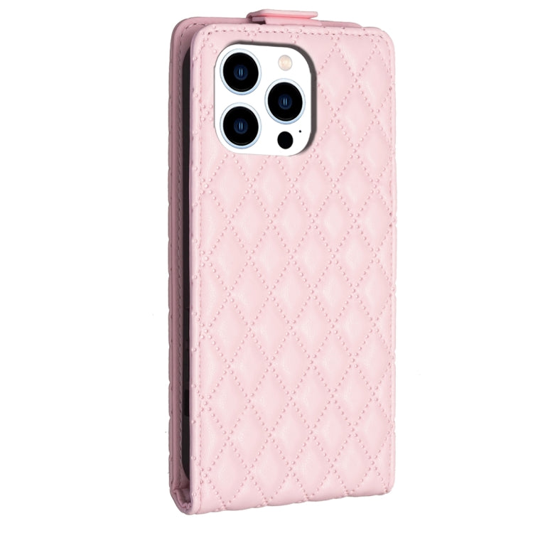 For iPhone 16 Pro Diamond Lattice Vertical Flip Leather Phone Case(Pink) - iPhone 16 Pro Cases by buy2fix | Online Shopping UK | buy2fix