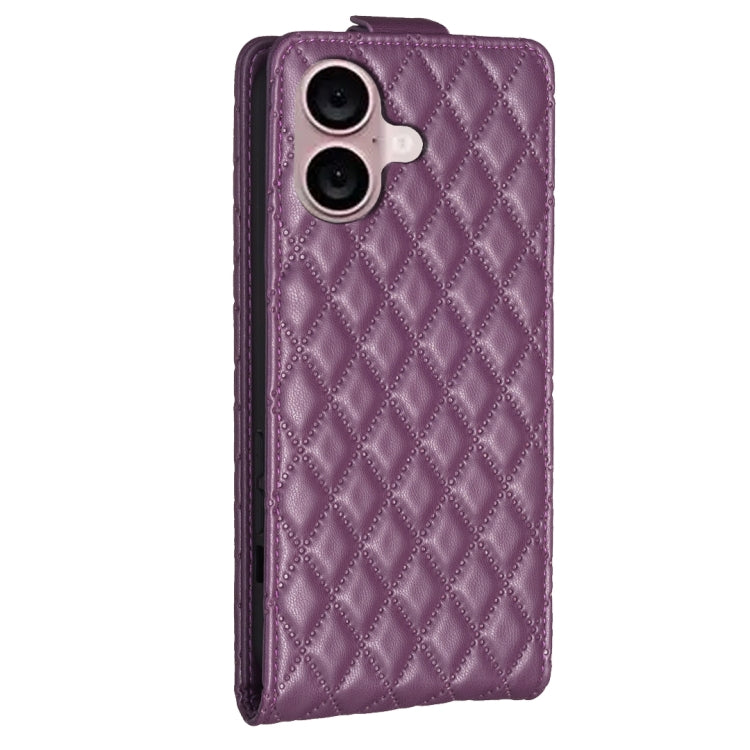 For iPhone 16 Plus Diamond Lattice Vertical Flip Leather Phone Case(Dark Purple) - iPhone 16 Plus Cases by buy2fix | Online Shopping UK | buy2fix