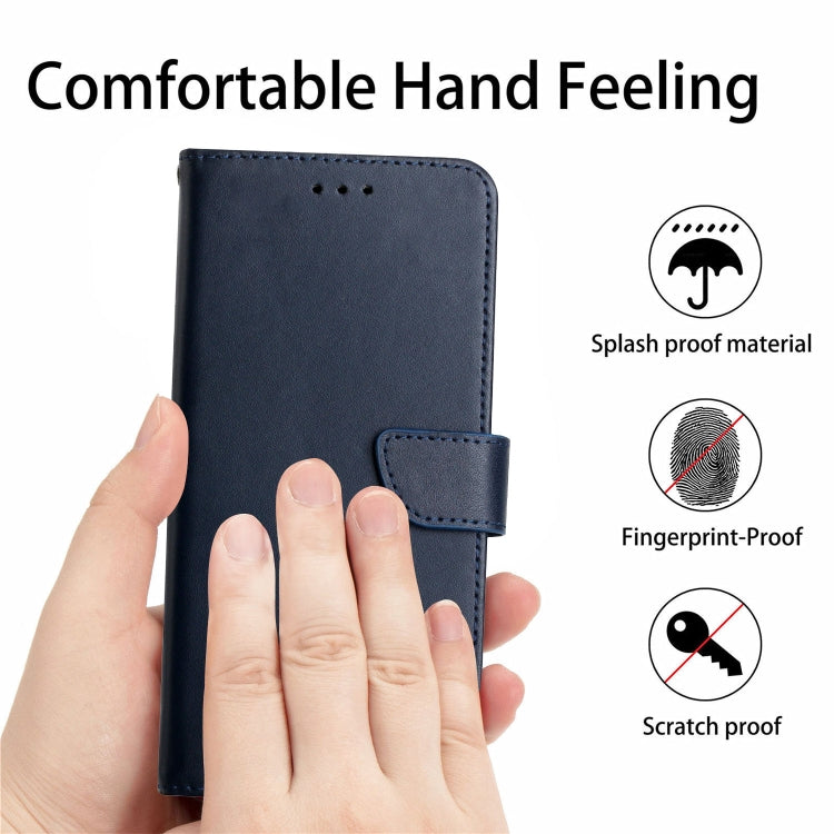 For Google Pixel 9 HT02 Genuine Leather Fingerprint-proof Flip Phone Case(Blue) - Google Cases by buy2fix | Online Shopping UK | buy2fix