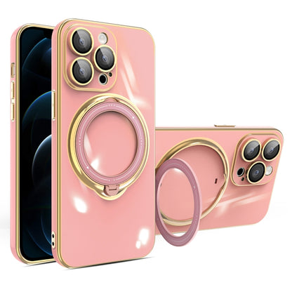 For iPhone 12 Pro Max Multifunction Electroplating MagSafe Holder Phone Case(Pink) - iPhone 12 Pro Max Cases by buy2fix | Online Shopping UK | buy2fix