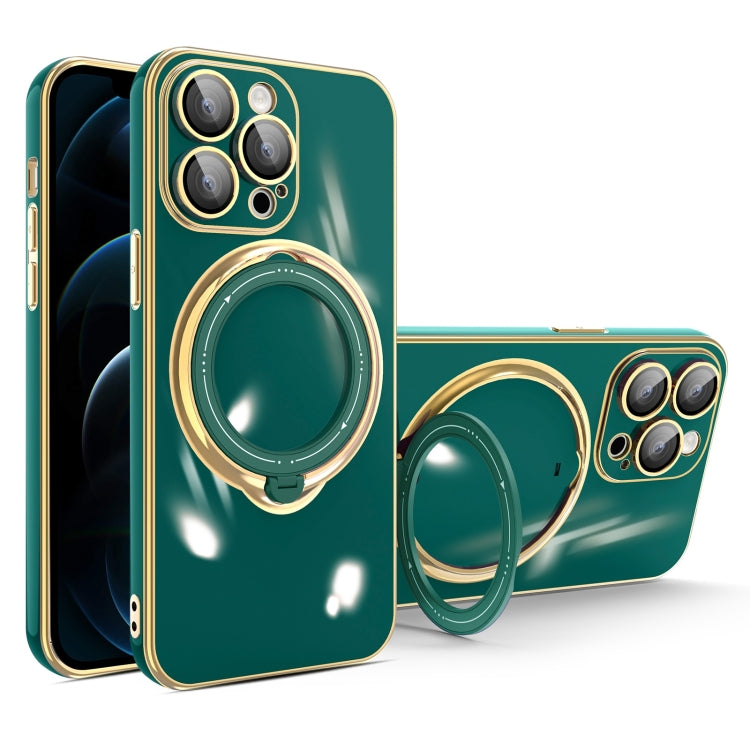 For iPhone 12 Pro Multifunction Electroplating MagSafe Holder Phone Case(Dark Green) - iPhone 12 / 12 Pro Cases by buy2fix | Online Shopping UK | buy2fix