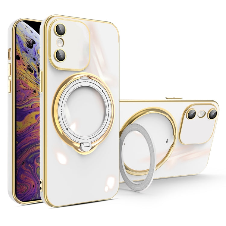 For iPhone XS / X Multifunction Electroplating MagSafe Holder Phone Case(White) - More iPhone Cases by buy2fix | Online Shopping UK | buy2fix