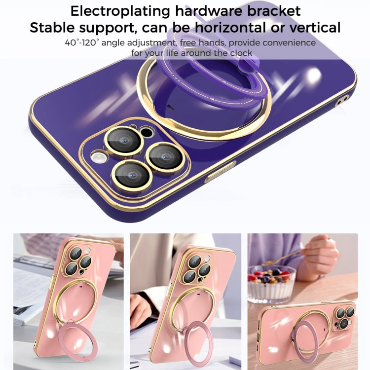 For iPhone 14 Pro Multifunction Electroplating MagSafe Holder Phone Case(Dark Purple) - iPhone 14 Pro Cases by buy2fix | Online Shopping UK | buy2fix