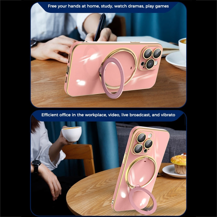 For iPhone 12 Pro Max Multifunction Electroplating MagSafe Holder Phone Case(Pink) - iPhone 12 Pro Max Cases by buy2fix | Online Shopping UK | buy2fix