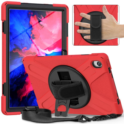 For Lenovo Tab P11 Silicone Hybrid PC Tablet Case with Grip & Shoulder Strap(Red) - Lenovo by buy2fix | Online Shopping UK | buy2fix