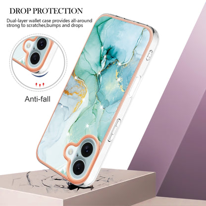 For iPhone 16 Plus Electroplating Marble Pattern Dual-side IMD TPU Shockproof Phone Case (Green 003) - iPhone 16 Plus Cases by buy2fix | Online Shopping UK | buy2fix