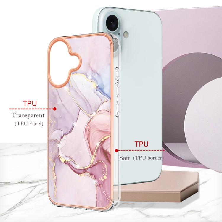 For iPhone 16 Electroplating Marble Pattern Dual-side IMD TPU Shockproof Phone Case (Rose Gold 005) - iPhone 16 Cases by buy2fix | Online Shopping UK | buy2fix