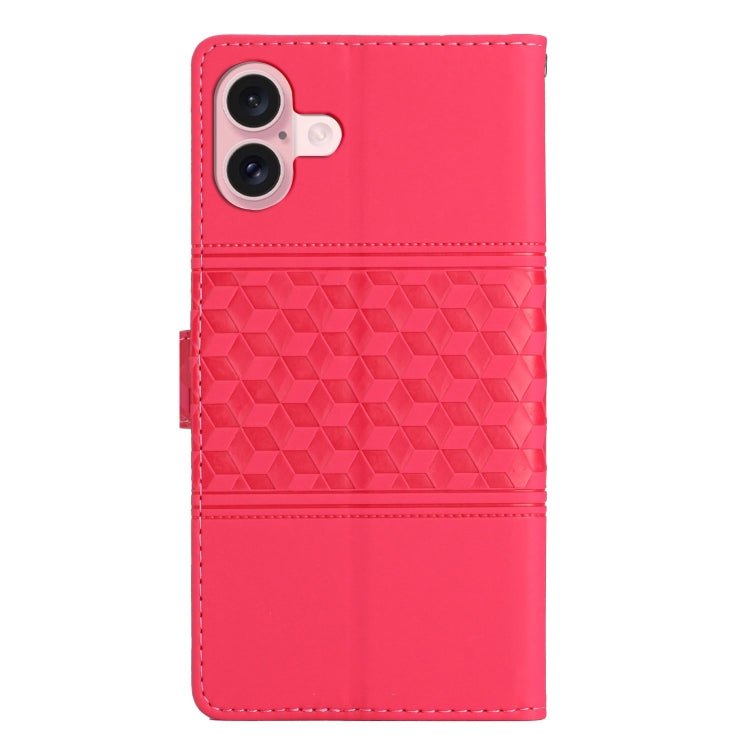 For iPhone 16 Diamond Embossed Skin Feel Leather Phone Case(Red) - iPhone 16 Cases by buy2fix | Online Shopping UK | buy2fix