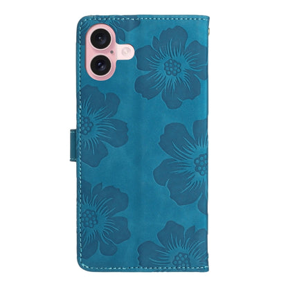 For iPhone 16 Plus Flower Embossing Pattern Leather Phone Case(Blue) - iPhone 16 Plus Cases by buy2fix | Online Shopping UK | buy2fix