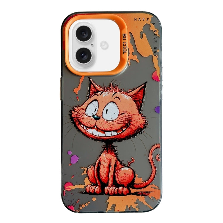 For iPhone 16 Plus Animal Pattern Oil Painting Series PC + TPU Phone Case(Smiling Cat) - iPhone 16 Plus Cases by buy2fix | Online Shopping UK | buy2fix