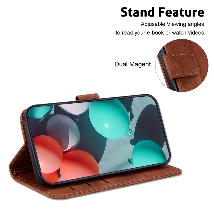 For iPhone 16 Pro Seven-shaped Embossed Leather Phone Case(Brown) - iPhone 16 Pro Cases by buy2fix | Online Shopping UK | buy2fix