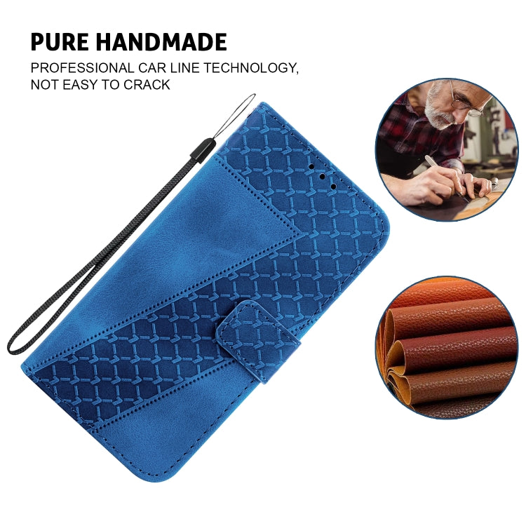 For iPhone 16 Pro Seven-shaped Embossed Leather Phone Case(Blue) - iPhone 16 Pro Cases by buy2fix | Online Shopping UK | buy2fix