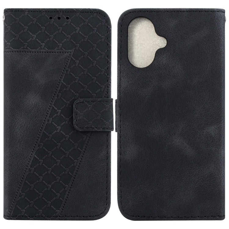 For iPhone 16 Seven-shaped Embossed Leather Phone Case(Black) - iPhone 16 Cases by buy2fix | Online Shopping UK | buy2fix