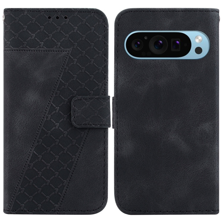 For Google Pixel 9 Pro 7-shaped Embossed Leather Phone Case(Black) - Google Cases by buy2fix | Online Shopping UK | buy2fix