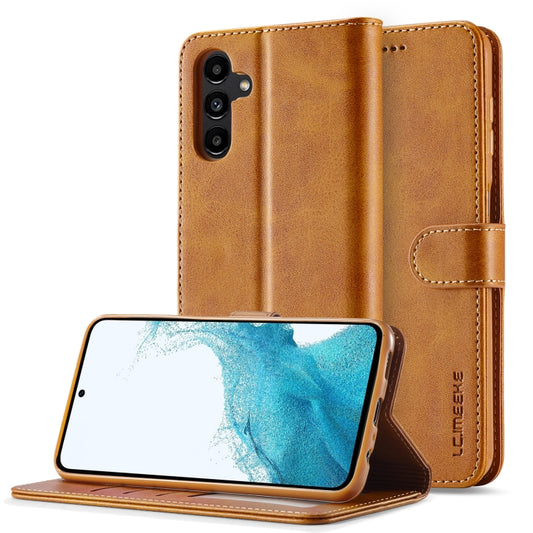 For Samsung Galaxy A05S LC.IMEEKE Calf Texture Leather Phone Case(Brown) - Galaxy Phone Cases by LC.IMEEKE | Online Shopping UK | buy2fix