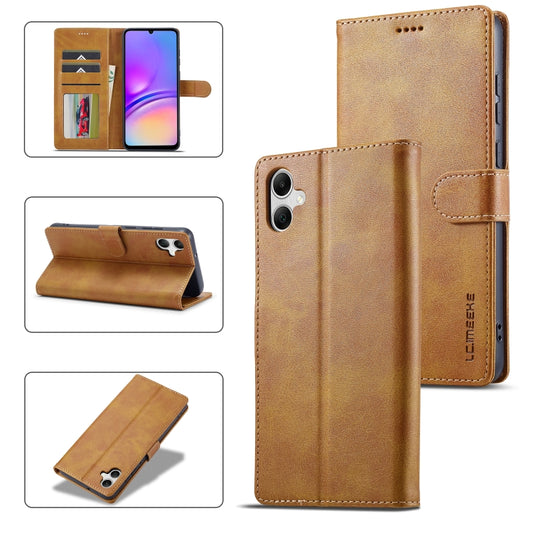 For Samsung Galaxy A05 LC.IMEEKE Calf Texture Leather Phone Case(Brown) - Galaxy S23 FE 5G Cases by LC.IMEEKE | Online Shopping UK | buy2fix