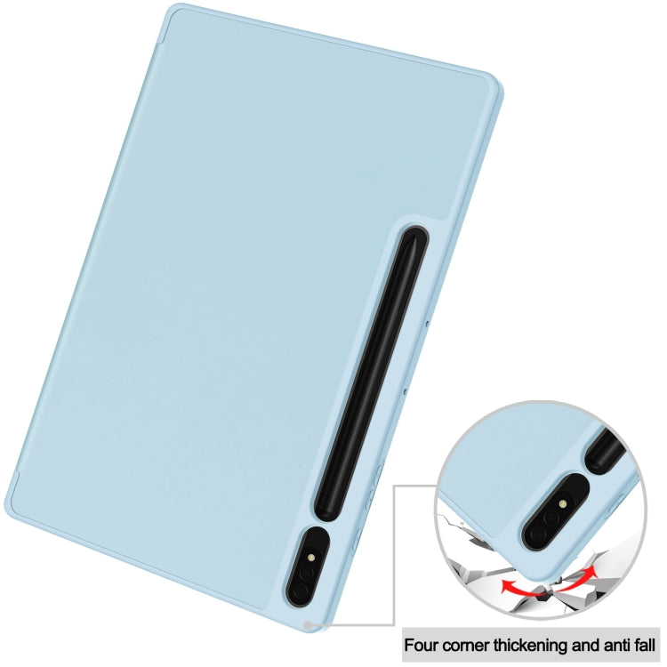 For Samsung Galaxy Tab S9+ 3-Fold Pure Color TPU Smart Leather Tablet Case with Pen Slot(Light Blue) - Galaxy Tab S9+ Cases by buy2fix | Online Shopping UK | buy2fix