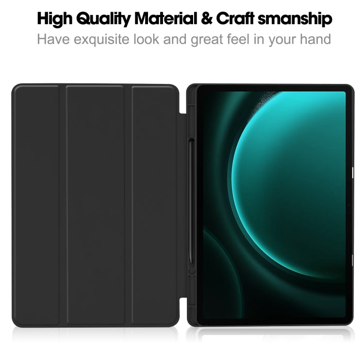 For Samsung Galaxy Tab S9 FE+ 3-Fold Pure Color TPU Smart Leather Tablet Case with Pen Slot(Black) - Galaxy Tab S9 FE+ by buy2fix | Online Shopping UK | buy2fix