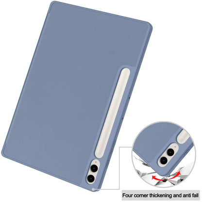 For Samsung Galaxy Tab S9 FE+ 3-Fold Pure Color TPU Smart Leather Tablet Case with Pen Slot(Lavender) - Galaxy Tab S9 FE+ by buy2fix | Online Shopping UK | buy2fix