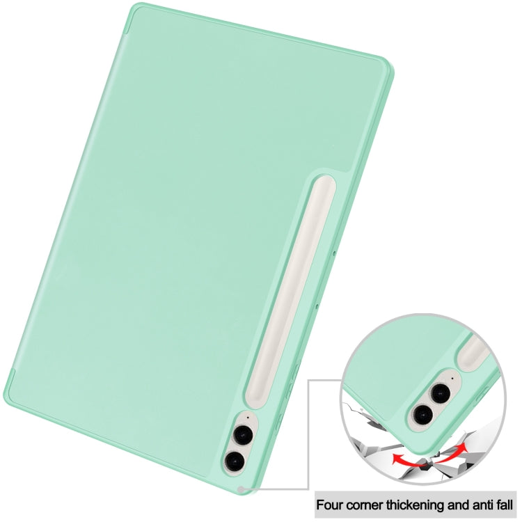 For Samsung Galaxy Tab S9 FE+ 3-Fold Pure Color TPU Smart Leather Tablet Case with Pen Slot(Mint Green) - Galaxy Tab S9 FE+ by buy2fix | Online Shopping UK | buy2fix