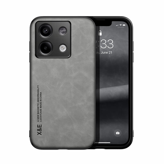 For Xiaomi Redmi Note 13 5G Skin Feel Magnetic Leather Back Phone Case(Light Grey) - Note 13 Cases by buy2fix | Online Shopping UK | buy2fix