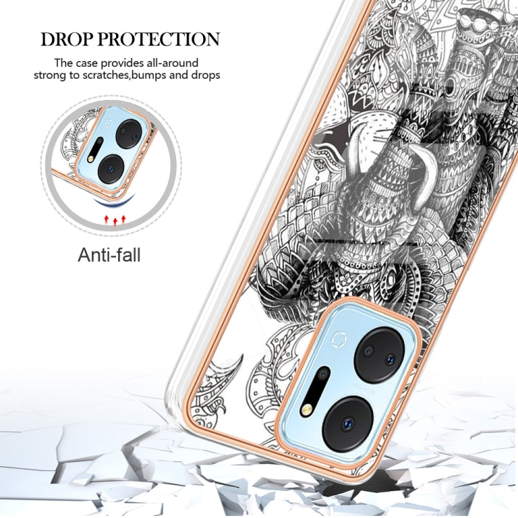 For Honor X7a Electroplating Marble Dual-side IMD Phone Case(Totem Elephant) - Honor Cases by buy2fix | Online Shopping UK | buy2fix