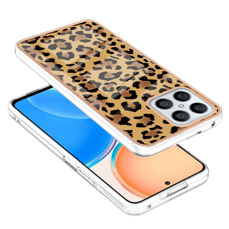 For Honor X8 4G Electroplating Marble Dual-side IMD Phone Case(Leopard Print) - Honor Cases by buy2fix | Online Shopping UK | buy2fix