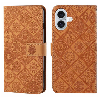 For iPhone 16 Plus Ethnic Style Embossed Pattern Leather Phone Case(Brown) - iPhone 16 Plus Cases by buy2fix | Online Shopping UK | buy2fix