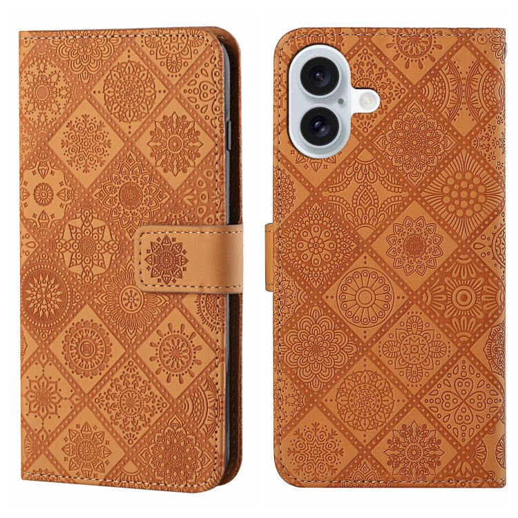 For iPhone 16 Ethnic Style Embossed Pattern Leather Phone Case(Brown) - iPhone 16 Cases by buy2fix | Online Shopping UK | buy2fix