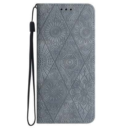 For iPhone 16 Pro Ethnic Embossed Adsorption Leather Phone Case(Grey) - iPhone 16 Pro Cases by buy2fix | Online Shopping UK | buy2fix