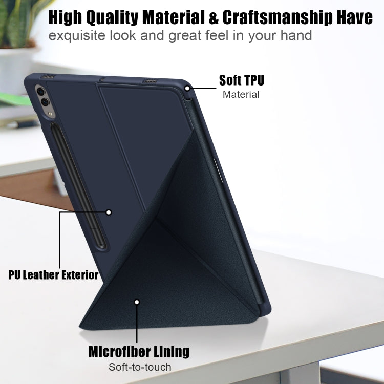 For Samsung Galaxy Tab S9 Cloth Texture Multi-folding Horizontal Flip Leather Tablet Case(Dark Blue) - Galaxy Tab S9 Cases by buy2fix | Online Shopping UK | buy2fix