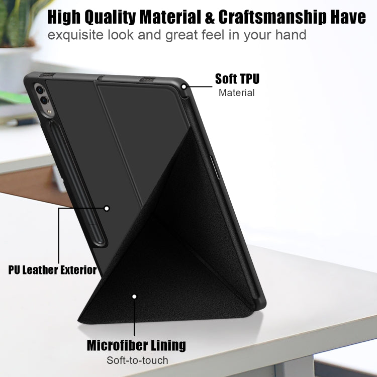 For Samsung Galaxy Tab S9+ Cloth Texture Multi-folding Horizontal Flip Leather Tablet Case(Black) - Galaxy Tab S9+ Cases by buy2fix | Online Shopping UK | buy2fix