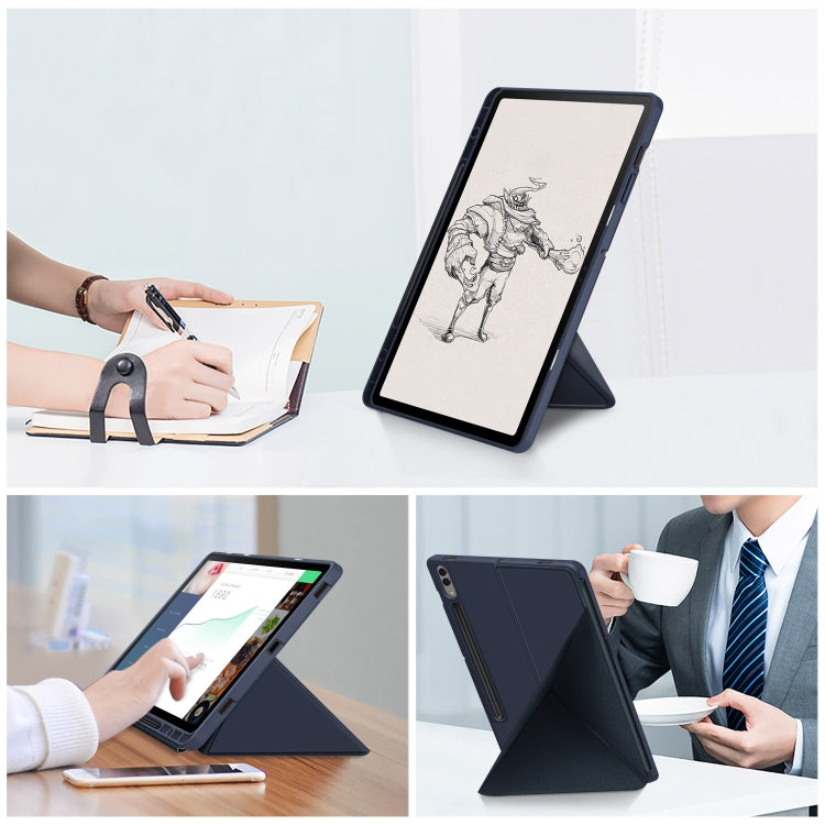 For Samsung Galaxy Tab S9+ Cloth Texture Multi-folding Horizontal Flip Leather Tablet Case(Dark Blue) - Galaxy Tab S9+ Cases by buy2fix | Online Shopping UK | buy2fix