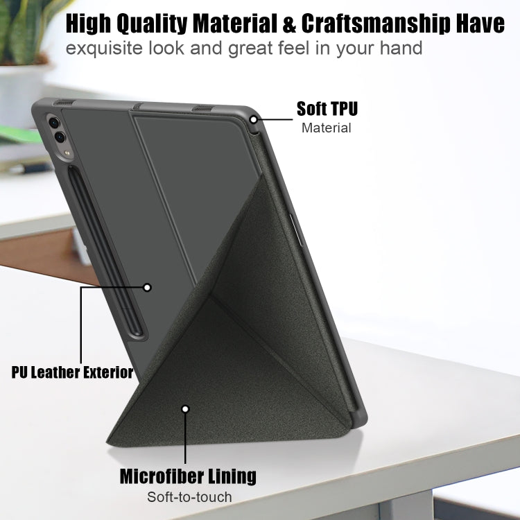 For Samsung Galaxy Tab S9+ Cloth Texture Multi-folding Horizontal Flip Leather Tablet Case(Grey) - Galaxy Tab S9+ Cases by buy2fix | Online Shopping UK | buy2fix