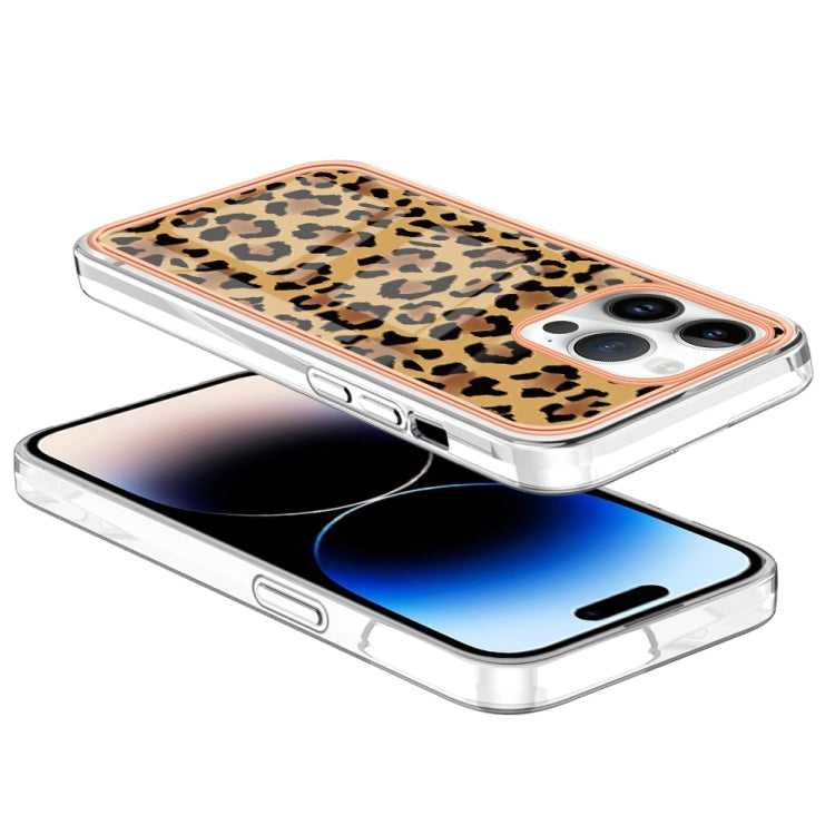 For iPhone 16 Pro Max Electroplating Marble Dual-side IMD Phone Case(Leopard Print) - iPhone 16 Pro Max Cases by buy2fix | Online Shopping UK | buy2fix