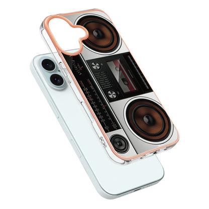 For iPhone 16 Plus Electroplating Marble Dual-side IMD Phone Case(Retro Radio) - iPhone 16 Plus Cases by buy2fix | Online Shopping UK | buy2fix